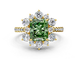 Yellow gold Fancy Green Radiant  Cut Diamond Floral Halo Pave Band with Prong Setting_37