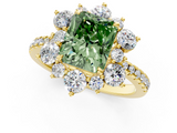 Yellow gold Fancy Green Radiant  Cut Diamond Floral Halo Pave Band with Prong Setting_38