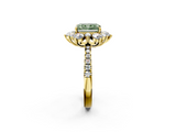 Yellow gold Fancy Green Radiant  Cut Diamond Floral Halo Pave Band with Prong Setting_39