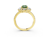 Yellow gold Fancy Green Radiant  Cut Diamond Floral Halo Pave Band with Prong Setting_40
