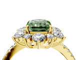Yellow gold Fancy Green Radiant  Cut Diamond Floral Halo Pave Band with Prong Setting_41