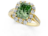 Yellow gold Fancy Green Radiant Cut Diamond Floral Halo Ring with Pavé Band and Prong Setting_4