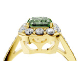 Yellow gold Fancy Green Radiant Cut Diamond Floral Halo Ring with Pavé Band and Prong Setting_7