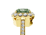 Yellow gold Fancy Green Radiant Cut Diamond Floral Halo Ring with Pavé Band and Prong Setting_8