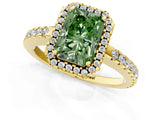 Yellow gold Fancy Green Radiant Cut Diamond Halo Engagement Ring with Pavé Band and Prong Setting_28
