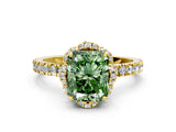 Yellow gold Fancy Green Radiant Cut Diamond Halo Pave Band with Four-Prong Setting_3