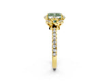 Yellow gold Fancy Green Radiant Cut Diamond Halo Pave Band with Four-Prong Setting_5