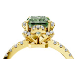 Yellow gold Fancy Green Radiant Cut Diamond Halo Pave Band with Four-Prong Setting_7