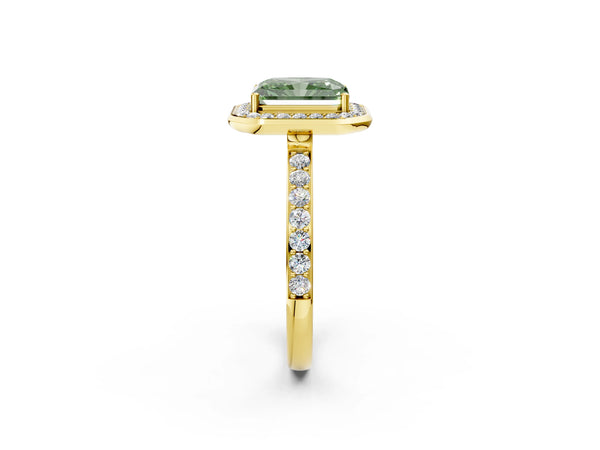 Yellow Gold Radiant Cut Pave Bezel-Rim Halo Engagement Ring Setting for Fancy Green Center