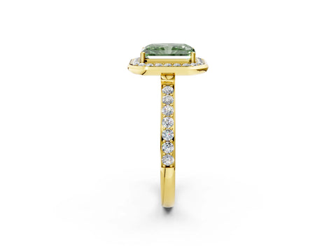Yellow gold Fancy Green Radiant Cut Diamond Halo Ring with Bezel Frame and Pavé Band_2