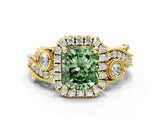 Yellow gold Fancy Green Radiant Cut Diamond Halo Ring with Milgrain Pavé Band and Four-Prong Setting_54
