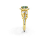 Yellow gold Fancy Green Radiant Cut Diamond Halo Ring with Milgrain Pavé Band and Four-Prong Setting_56
