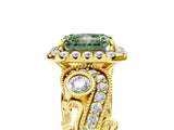 Yellow gold Fancy Green Radiant Cut Diamond Halo Ring with Milgrain Pavé Band and Four-Prong Setting_59