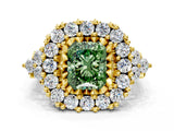 Yellow gold Fancy Green Radiant Cut Diamond Halo Ring with Pavé Band and Four-Prong Setting_41