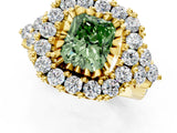 Yellow gold Fancy Green Radiant Cut Diamond Halo Ring with Pavé Band and Four-Prong Setting_42