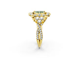Yellow gold Fancy Green Radiant Cut Diamond Halo Ring with Pavé Band and Four-Prong Setting_43