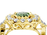 Yellow gold Fancy Green Radiant Cut Diamond Halo Ring with Pavé Band and Four-Prong Setting_45