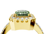 Yellow gold Fancy Green Radiant Cut Diamond Halo Ring with Pavé Band and Prong Setting_4