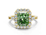Yellow gold Fancy Green Radiant Cut Diamond Halo Ring with Pear Side Stones and Prong Setting_50