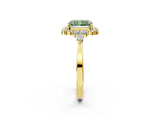 Yellow gold Fancy Green Radiant Cut Diamond Halo Ring with Pear Side Stones and Prong Setting_52