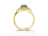 Yellow gold Fancy Green Radiant Cut Diamond Halo Ring with Pear Side Stones and Prong Setting_53