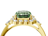 Yellow gold Fancy Green Radiant Cut Diamond Halo Ring with Pear Side Stones and Prong Setting_54