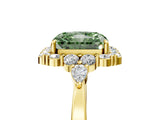 Yellow gold Fancy Green Radiant Cut Diamond Halo Ring with Pear Side Stones and Prong Setting_55