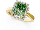 Yellow gold Fancy Green Radiant  Cut Diamond Halo Ring with Round Brilliant Halo and Solitaire Band_88