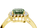Yellow gold Fancy Green Radiant  Cut Diamond Halo Ring with Round Brilliant Halo and Solitaire Band_91