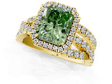 Yellow gold Fancy Green Radiant Cut Diamond Halo Ring with Round Split Shank and Prong Setting_37