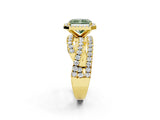 Yellow gold Fancy Green Radiant Cut Diamond Halo Ring with Round Split Shank and Prong Setting_38
