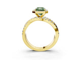 Yellow gold Fancy Green Radiant Cut Diamond Halo Ring with Round Split Shank and Prong Setting_39
