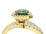 Yellow gold Fancy Green Radiant Cut Diamond Halo Ring with Round Split Shank and Prong Setting_40
