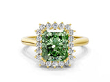 Yellow gold Fancy Green Radiant  Cut Diamond Halo Ring with Solitaire Band and Prong Setting_53