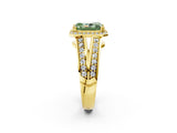 Yellow gold Fancy Green Radiant Cut Diamond Halo Ring with Split Shank Pavé Band and Four-Prong Setting_2