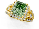 Yellow gold Fancy Green Radiant Cut Diamond Halo Ring with Split Shank and Bezel Accents and Four-Prong Setting_1