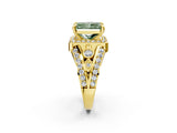 Yellow gold Fancy Green Radiant Cut Diamond Halo Ring with Split Shank and Bezel Accents and Four-Prong Setting_2