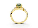Yellow gold Fancy Green Radiant Cut Diamond Halo Ring with Split Shank and Bezel Accents and Four-Prong Setting_3