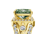 Yellow gold Fancy Green Radiant Cut Diamond Halo Ring with Split Shank and Bezel Accents and Four-Prong Setting_5