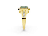 Yellow gold Fancy Green Radiant Cut Diamond Halo Ring with Split Shank and Bezel Accents and Prong Setting_2
