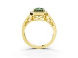 Yellow gold Fancy Green Radiant Cut Diamond Halo Ring with Split Shank and Bezel Accents and Prong Setting_3