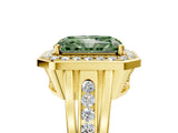 Yellow gold Fancy Green Radiant Cut Diamond Halo Ring with Split Shank and Bezel Accents and Prong Setting_5