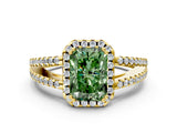 Yellow gold Fancy Green Radiant Cut Diamond Halo Split Shank Engagement Ring_39