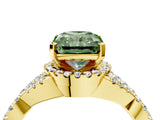 Yellow gold Fancy Green Radiant Cut Diamond  Halo Twist Band Solitaire Prong Setting Ring_52