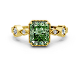 Yellow gold Fancy Green Radiant  Cut Diamond Milgrain Marquise Band with Prong Setting_3