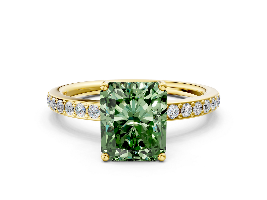 Yellow gold Fancy Green Radiant  Cut Diamond Pavé Band Ring with Four-Prong Setting_22