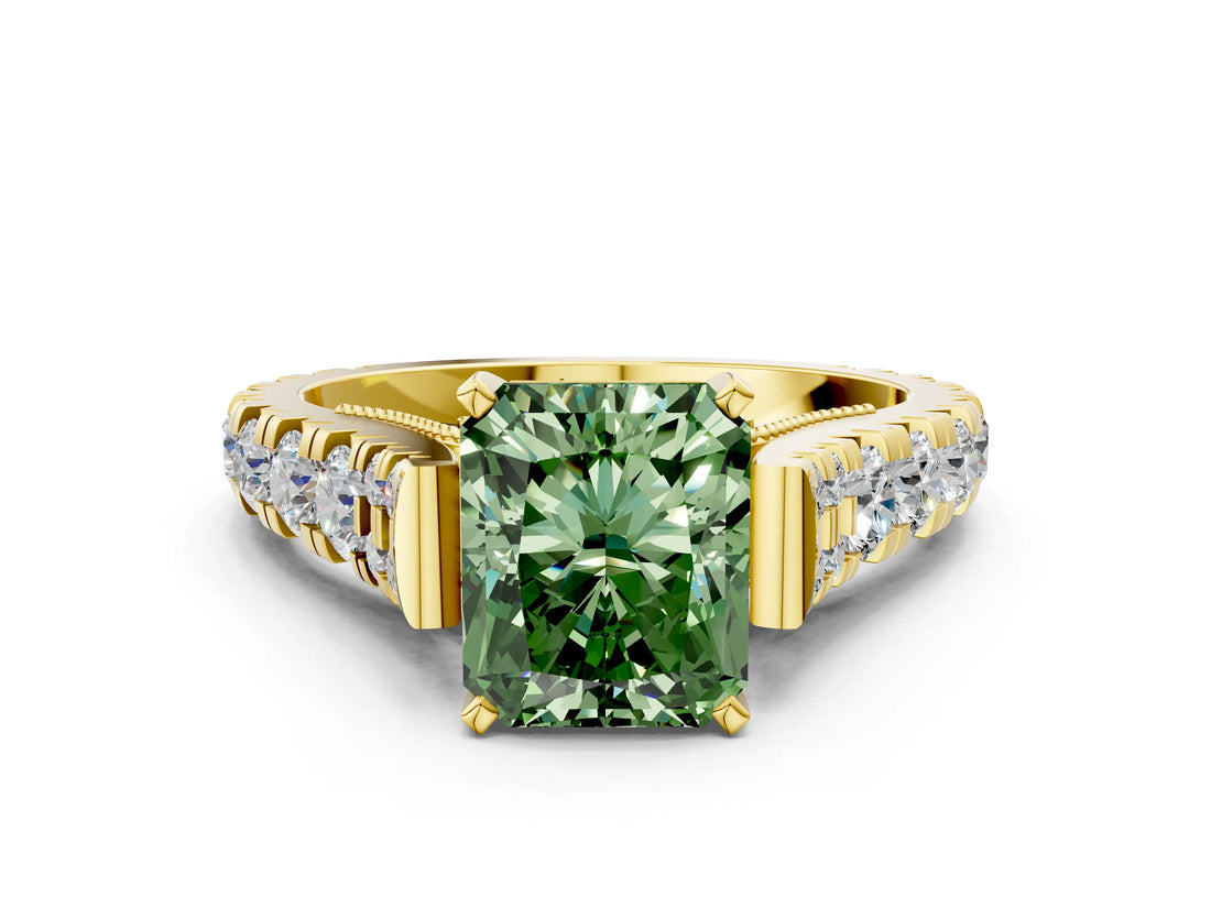 Yellow gold Fancy Green Radiant  Cut Diamond Pavé Band Solitaire with Four-Prong Setting_15