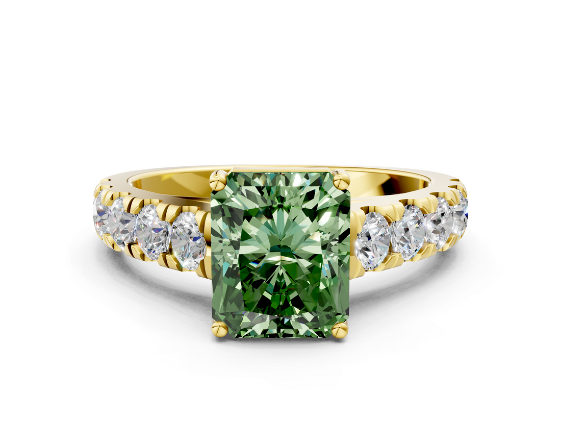 Yellow gold Fancy Green Radiant  Cut Diamond Pavé Band Solitaire with Four-Prong Setting_3
