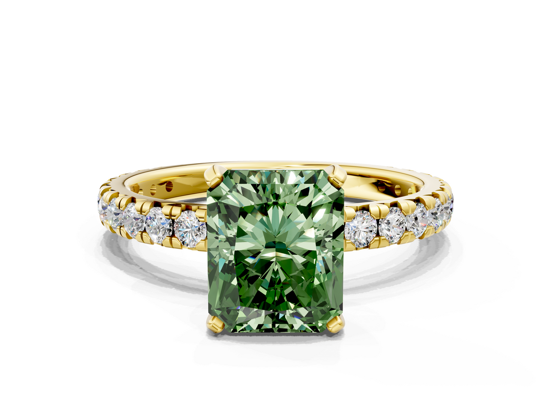 Yellow gold Fancy Green Radiant  Cut Diamond Pavé Band with Four-Prong Setting_53