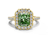Yellow gold Fancy Green Radiant Cut Diamond Pavé Halo Ring with Four-Prong Setting_36